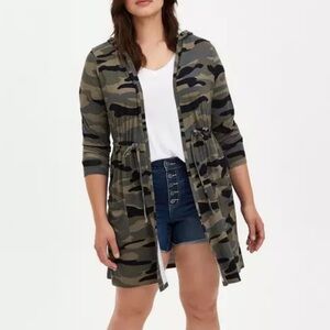 Torrid super soft knits green camo hooded anorak cardigan jacket 1X